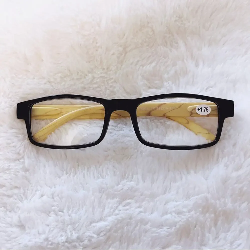 Rory Black & Light Wood Rectangular Reader Glasses